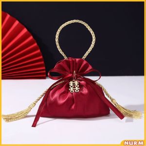 Nurm Red Candy Bag with Tassel Chinese Wedding Christmas Birthday Party Decor Gift Packaging