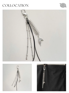 Xương cá dây màu đen Keychain trang trí Keyring trang trí ba lô mặt trang trí hình túi xách mặt dây chuyền quà tặng bé gái phụ nữ