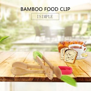 NCNC(okdeals01) Salad Wooden Silicone Handle Clamp Snack BBQ Cooking Utensils Toaster Tongs Food Clip Kitchen Tools