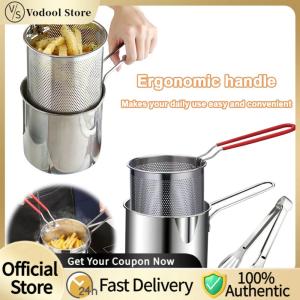 【24Hours Shipped】 Tempura Fryer Pan with Strainer & Food Tongs Stainless Steel Fry Pot Tempura Small Deep Frying Pan Chicken Fried Cooking Tools