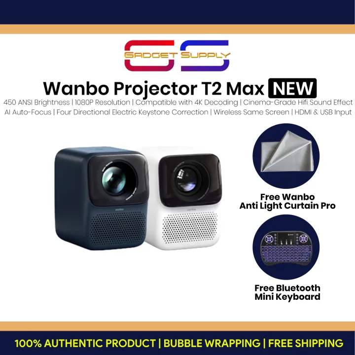 [Global Version] Wanbo Projector T2 Max New [1080P Resolution | 4K Decoding | HDR10 | 4 Directional Electric Keystone Correction | Support YouTube & Netflix |