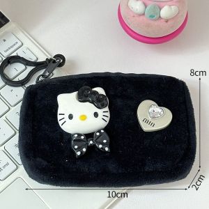 Pink Black Hello Kitty Purse Plush Bow Kitten Coin Purse Cute Girl Birthday Gift