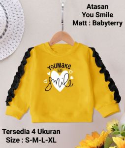 Kaos Anak Perempuan Lengan Panjang/Atasan You Smile 4 Size S-M-L-XL/Matt BabyTerry Variasi Kerutan