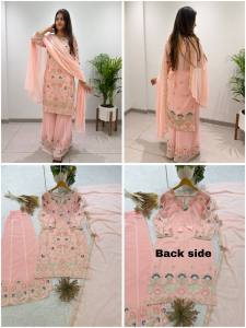 [PRE ORDER : 10 DAYS] Georgette Cording & Sequence Embroidered Front and Back Palazzo Suit Set | Designer Party Wear Ethnic Suit (M to XXL) _486