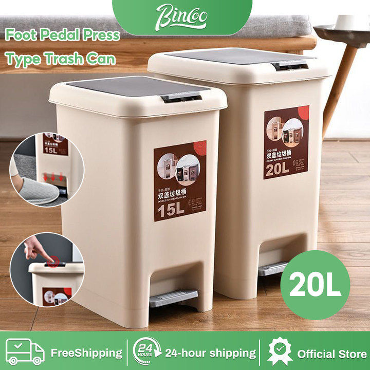 20L Foot Pedal Press Type Trash Can Wastebasket Garbage Container ...