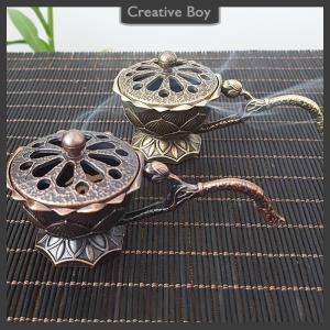 [Creative] Metal Lotus Incense Bowl Incense Holder With Handle Yoga Meditation Home Decor Ancient Style Alloy Incense
