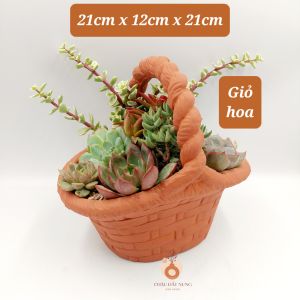 Chậu đất nung chậu sen đá - Giỏ hoa 211221 miệng chậu (dọc 21cm ngang 12cm) chiều cao 21cm
