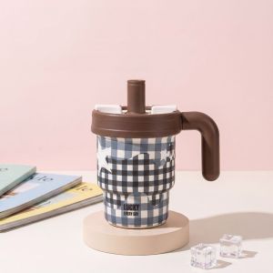 BHQ 650ml 316 Stainless Steel Insulated Tumbler with Handle Wide Straw Heat Cold Retention Cute Design