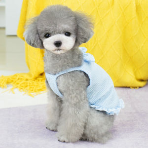 DY Loving Dog Korean Shirt Small Plaid Breathable Summer Poodle Clothes Lace Bow Pomeranian Sling Shirt