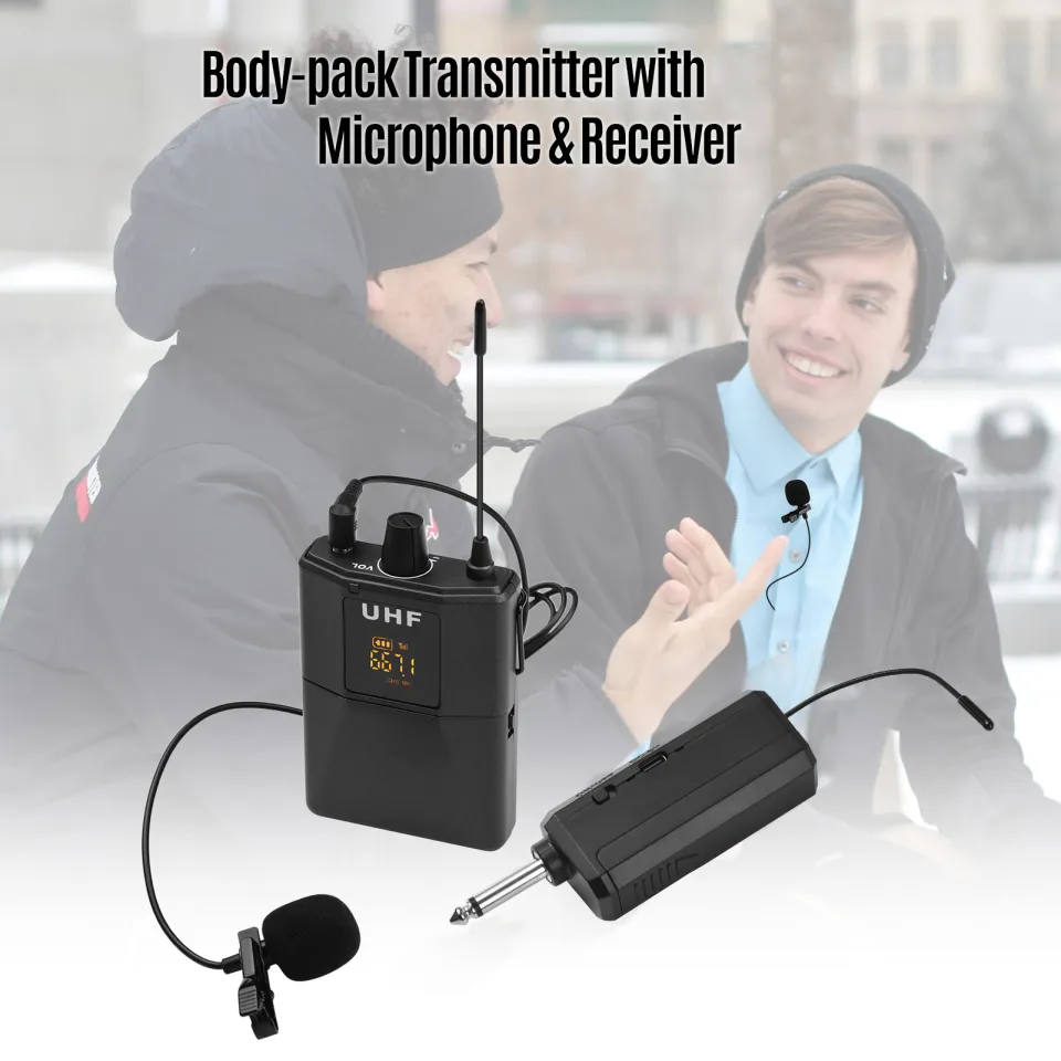 UHF Wireless Microphone System with Lavalier Microphone Body pack