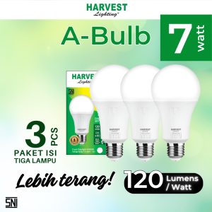 7W PAKET ISI 3 Bohlam Lampu A Bulb HARVEST LIGHTING LED 7 Watt GARANSI ORIGINAL BERGARANSI RESMI