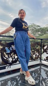 Boyfriend Pinggang Full Karet Jeans Wanita Highwaist Big Size XL-4XL