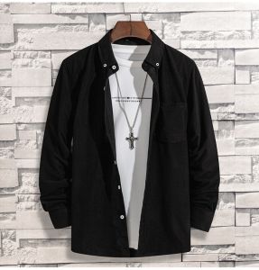 Mens Casual Vintage Shirt Corduroy Long Sleeve Button Down Collar Shirt for Men