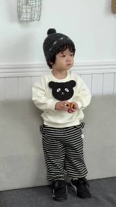 Baby clothes for spring 2026 Childrens sweatshirt and sweatpants spring outfit Korean style childrens clothing spring style boys bear head set