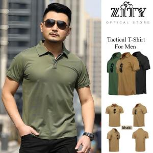 ZITY Mens Tactical Polo Shirt Quick Dry Military Combat Breathable Short Sleeve Outdoor Training Stand Up Collar T-Shirt