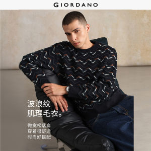 Giordano Men Wave jacquard round neck sweater Free Shipping 18055812