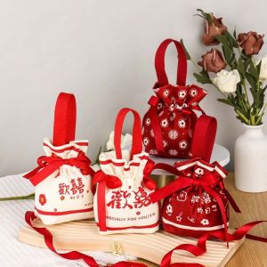 CRNGW ตัวอักษรสำหรับเด็ก กระเป๋าผ้าใบหูรูด ลายดอกไม้ดอกไม้ จุได้มาก กระเป๋าถือกุทัณฑ์ สง่างามเรียบหรู ถุงขนมแต่งงาน ถุงน้ำตาลเทศกาล แต่งงานในงานแต่งงาน