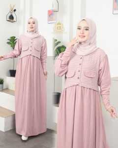 Desika Fashion Gamis Knitt Premium Kombinasi Salur Dress Wanita Terbaru Simple Dan Elegant