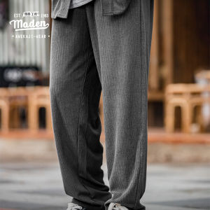 Maden brand tooling style niche autumn new Japanese retro knitted dark gray elastic waist drawstring guard pants corduroy straight wide-leg men long pants