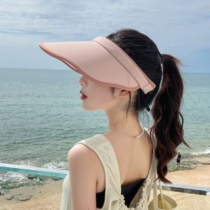Sunshade hat for women in Korean version empty top hat for beach outing face blocking sun hat UV resistant beach hat