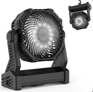 Quạt mini sạc công suất 10W đèn led quay 360 độ dung lượng pin 10000 mAh để bàn hoặc treo lều nhỏ gọn tiện lợi.