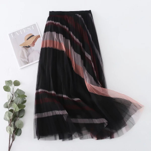 Alisa.Sonya Luxury Summer Asymmetrical Hem High Elastic Waist A Line Layered Pleated Loose MAXI Skirts For Women