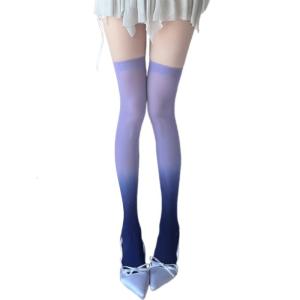 Gradient Color Over Knee Socks Opaque Thigh High Long Stockings Nonslip Top Comfortable Stretch Nylon Legwear for Women