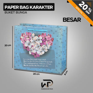 Paper Bag Motif Buket Bunga | Paper Bag Flower | Paperbag karakter Hadiah Biru | Tas Kado Souvenir Cake Ulang Tahun | Paper Bag Wedding Gift
