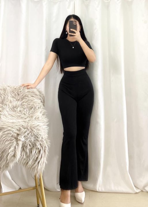 VixenboutiquePH RTW Freya Round Neck Crop Top Terno and Flare Pants Coords | Knitted Fabric | Small to Medium | Latest Women Coords Terno | Trending now | On Sale | New Style 2024 |
