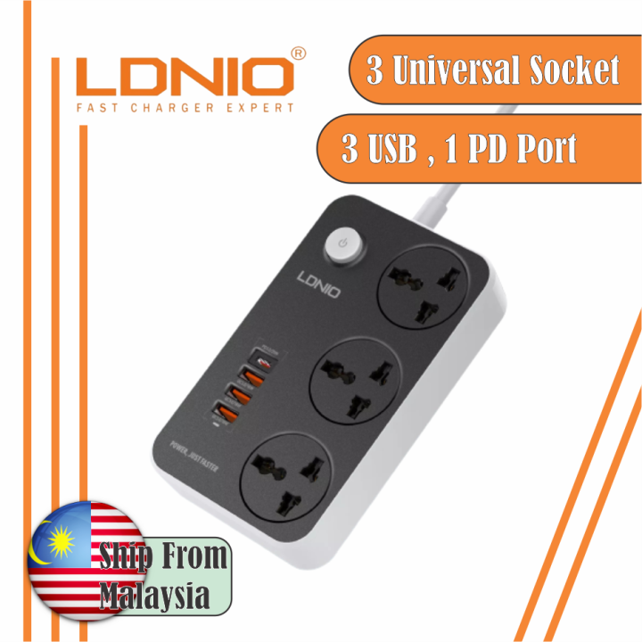 LDNIO SC3412 Universal Power Cord With USB Port 2500w 2 Meter Length