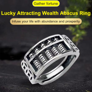 Retro Style Transfer Lucky Thai Silver Abacus Ring Mens Womens Abacus Beads Live Mouth Ring