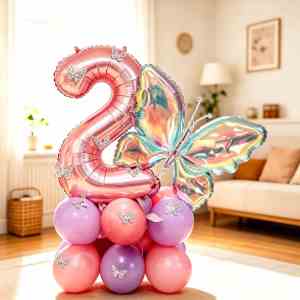 Rose Gold Number Small Large Butterfly Foil Balloon Set for Birthday Party Baby Shower Wedding Anniversary  Decoration