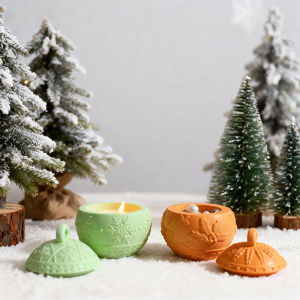 Hmeme Đồ trang trí Giáng sinh vòng nến Jar Silicone khuôn DIY handmade cứu trợ tuyết Berry bóng Thạch cao nhựa lưu trữ hộp thủ công khuôn mẫu