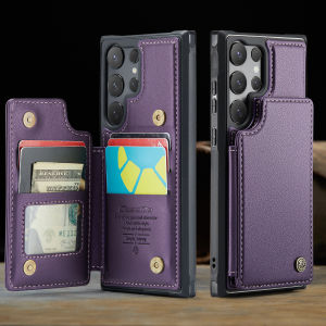 Premium PU Leather Case for Samsung Galaxy S25 S24 S23 Ultra Plus + S25Ultra S24FE S23FE 5G Durable Anti-shock RFID Protection Kickstand Holder Feature Phone Back Cover Card Slot Design