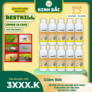 (Combo 12 chai Bestkill) chai 1000ml-Kinh Bắc-Quản lý nhiều loại côn trùng chích hút lẫn miệng nhai rầy rệp mọt cành sâu thân cuốn lá ruồi vàng và nhiều loại khác hiệu quả từ 1-3 tháng