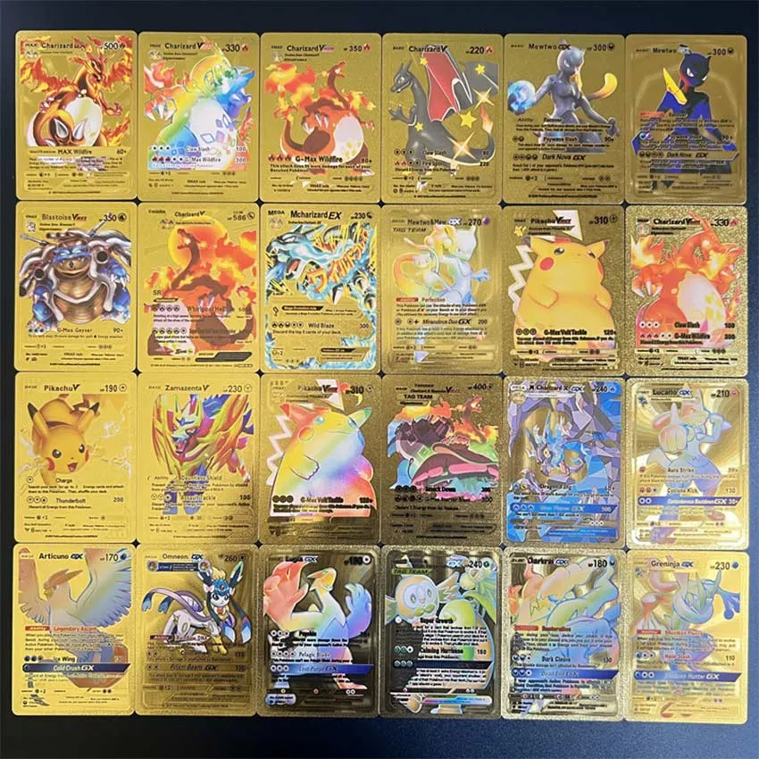 ultra rare 55 pcs gold cards 55 PCS Ultra Rare Gold Cards Packs Vmax DX GX Rare Golden Cards Box Set Gold  Foil Card for Fans/Kids/Collectors Gifts (No Duplicates) : Amazon.ae: Toys