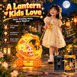 Mid-Autumn Lantern Pull String Carriage Handmade Moon Festival Decor Pull-Rope Four-Wheel Lantern Traditional Kids Toy Holiday Display Gift Party Ornament Table Decor