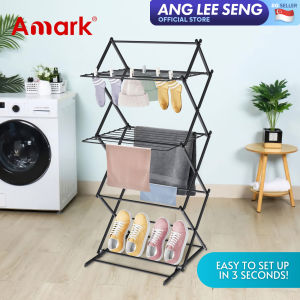 Amark 3-Tier Collapsible Laundry Rack with 22 Drying Rods - Super Quick Assembly - 54.5x53x130 cm