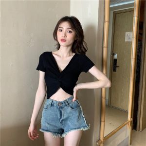Summer Iadies  New Solid Color Bottoming Shirt Careful Machine Cross Short sleeved T shirt Women s Slim Top