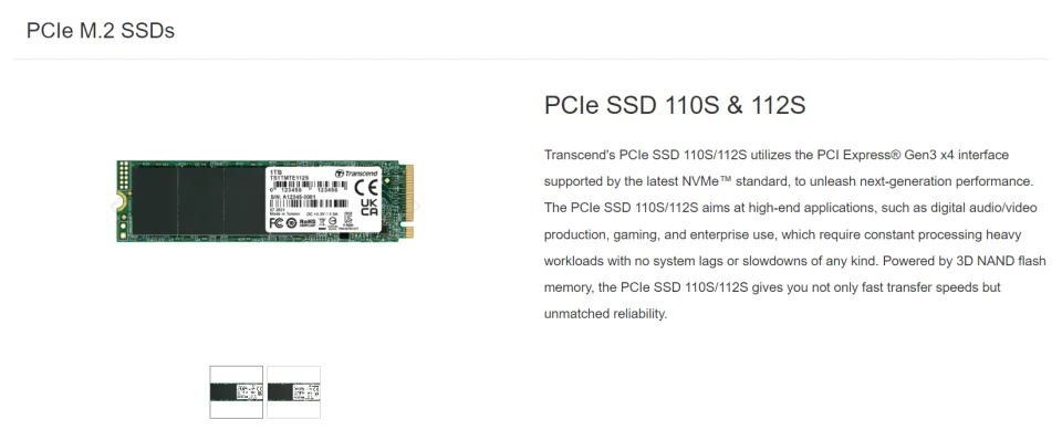 Transcend TS1TMTE110S 1TB NVMe PCIe Gen3 x4 MTE110S M.2 SSD Solid