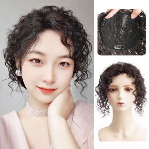BAIXL Fluffy Corn Silk Womens Hair Piece Synthetic Wig Wool Curl Wig Head Top Hair Patch Seamless No Trace Short Curly Hair for Women