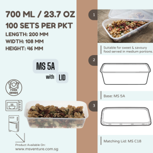 {MSV-WS} Rectangle Microwavable Plastic Takeaway Containers (340ml-800ml) Anti Leak Durable Reusable MS 1A 2A 5A 6A