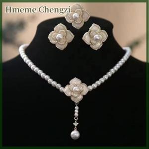 Hmeme Flower Jewelry Set Women Sweet Elegant Necklace Earrings Ring Sweet Choker Fashion Wedding Jewelry