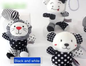 Baby Cartoon Animal Stuffed Hanging Rattle Toys with black and white Baby Bed Crib Car Seat Travel Stroller Soft Plush Toys with Wind Chimes Birthday Gift for Newborn 0-18 Month