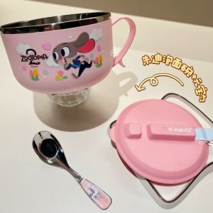 Zootopia Judy Nick 304 Stainless Steel Instant Noodle Bowl Student Portable Dormitory Judy Nick Large Capacity Lunch Box with Lid Drainable Rice Bowl