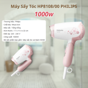 Máy Sấy Tóc Du Lịch PHILIPS BHC010/10 - BHC010/00 Công Suất 1200 W Thiết Kế Gấp Gọn 3 Chế Độ Sấy Khô Sấy Nóng Sấy Mát Bảo Hành 12 Tháng
