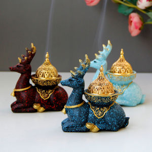 Buy 1 Free 1 Nordic Style Color Marble Resin Reindeer Combination Gold Metal Incense Burner Middle East Arab Aromatherapy Stove