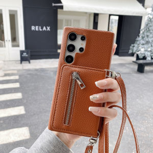 Mirror Makeup Strap Crossbody Lanyard Wallet Case for Samsung Galaxy S25 Ultra S24 FE A55 A54 A16 A35 S23 A72 Case Zipper Purse Magnetic Buckle Card Holder Wallet PU Leather Shockproof Case
