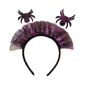 HENGI Dark Style Spider Web Headband Cartoon Funny Mesh Hairband Novelty Spider Theme Day of The Death Headpiece Adult Costume