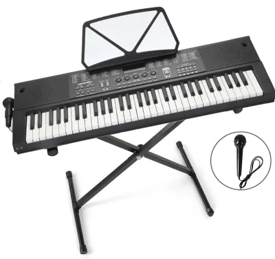 KAWES Rechargeable Electronic Organ 61 Keys Childrens Musical Piano with Microphone Wood Grain Keyboard Kids Professional Toy Pianos